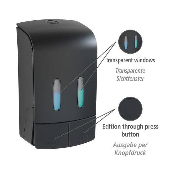 Dozator de săpun lichid negru de montat pe perete din plastic 0.96 l Tartas – Wenko-image-3