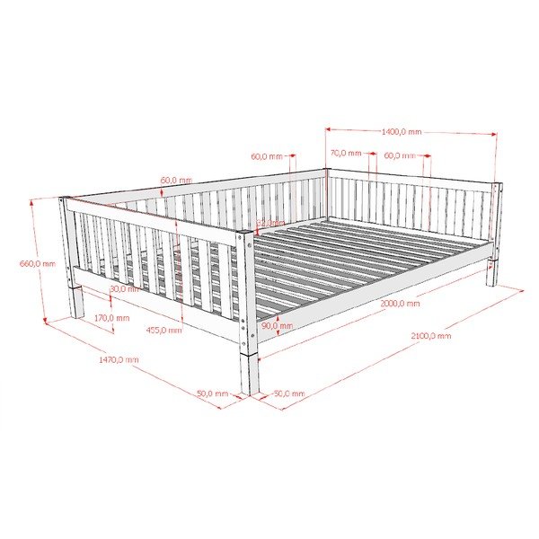 Pat pentru copii  în culoare naturală din lemn de pin cu somieră 140x200 cm Dallas – Vipack-image-4