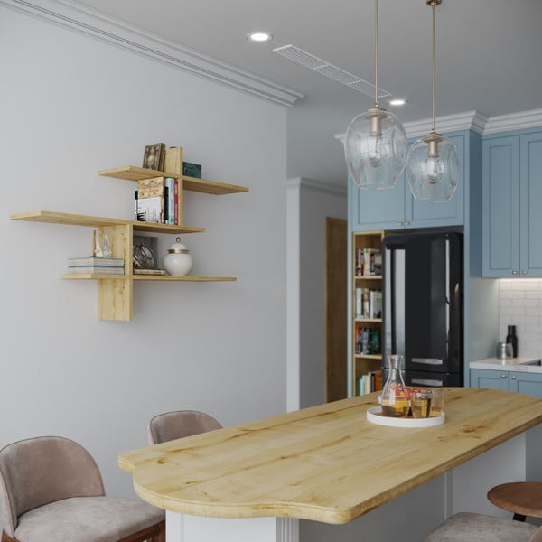 Raft în culoare naturală etajat cu aspect de lemn de stejar 123 cm Leo – Kalune Design-image-1