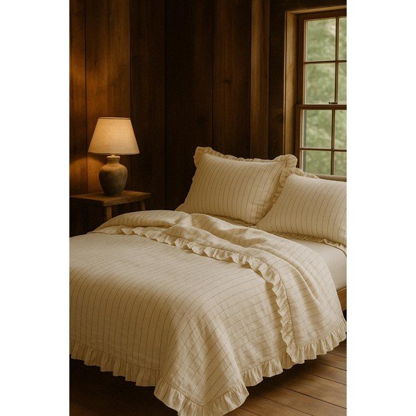 Lenjerie de pat bej din bumbac ranforcé pentru pat de o persoană 140x200 cm Amalia Striped – Mila Home Luxury