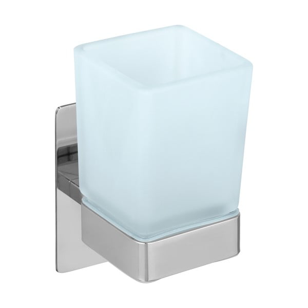 Suport pentru periuța de dinți argintiu lucios autoadeziv din sticlă Genova – Wenko-image-2