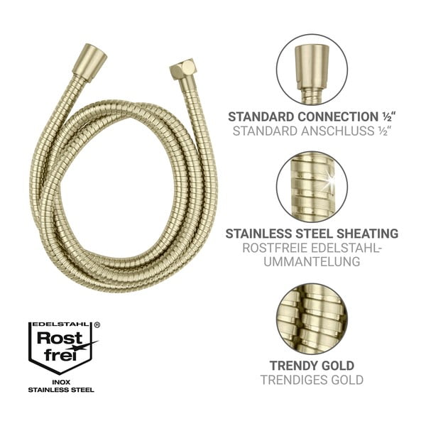 Furtun de duș auriu mat din oțel inoxidabil 150 cm Brass – Wenko-image-2