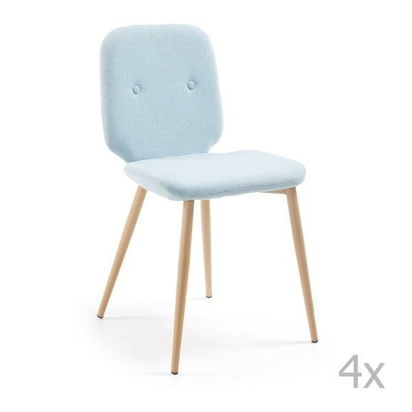 Set 4 scaune cu picioare de lemn La Forma Stem, albastru deschis