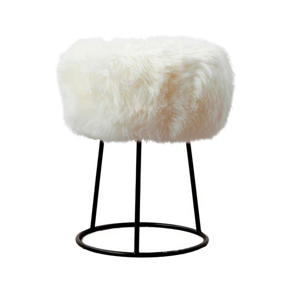 Taburet cu tapițerie din blană de oaie Native Natural, ⌀ 36 cm, alb