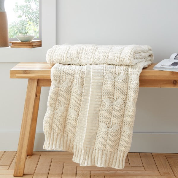 Pătură albă/bej tricotată 130x170 cm Chunky Marl Knit – Catherine Lansfield