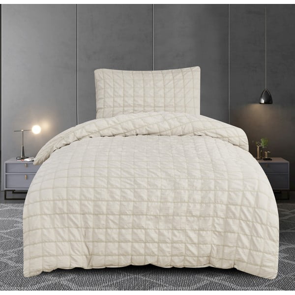 Lenjerie de pat bej din țesătură crep pentru pat de o persoană 140x200 cm Naomi – My House