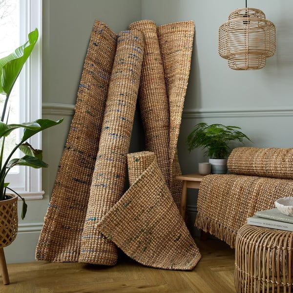 Covor verde/în culoare naturală reversibil/țesut manual din iută 160x230 cm Jute Boucle Green – Flair Rugs-image-2