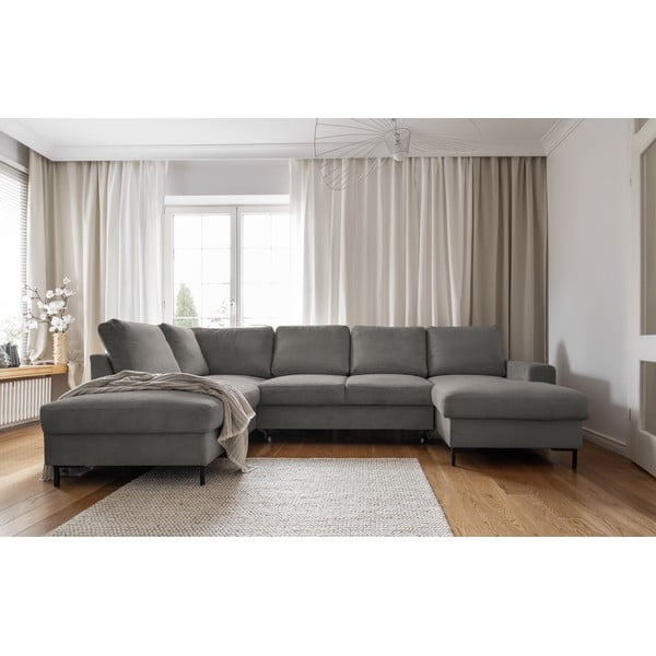 Colțar gri extensibil cu tapițerie din catifea reiată  (cu colț pe partea stângă ) Lofty Lilly – Miuform-image-1