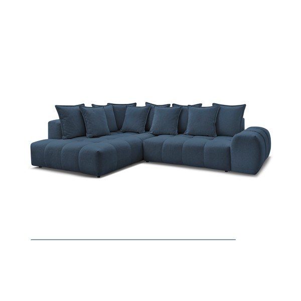 Colțar albastru închis extensibil/cu spațiu de depozitare cu tapițerie din chenille (cu colț pe partea stângă/în formă de ”L”) Everest – Bobochic Paris-image-3