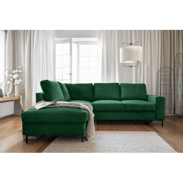 Colțar verde închis extensibil cu tapițerie din catifea reiată  (cu colț pe partea stângă ) Lofty Lilly – Miuform-image-4