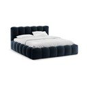 Pat matrimonial albastru închis tapițat cu spațiu de depozitare cu somieră 140x200 cm Lupine – Micadoni 