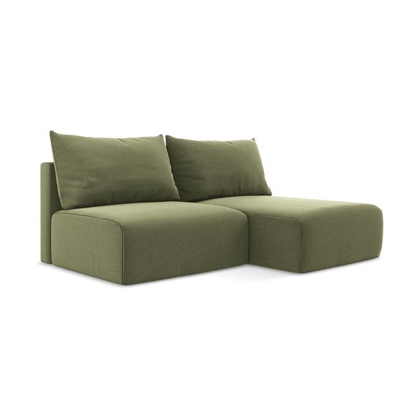 Colțar verde extensibil/cu spațiu de depozitare cu tapițerie din catifea (cu colț pe partea dreaptă/cu șezlong) Kalena – Makamii-image-2