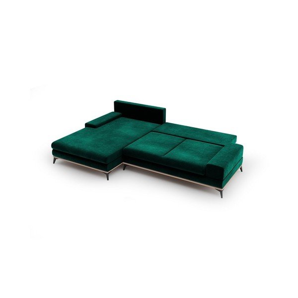 Colțar extensibil cu tapițerie de catifea și șezlong pe partea stângă Windsor & Co Sofas Astre, verde-image-4