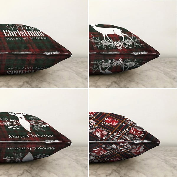 Set 4 fețe de pernă din chenille cu model de Crăciun Minimalist Cushion Covers Tartan Merry Christmas, 55 x 55 cm-image-1