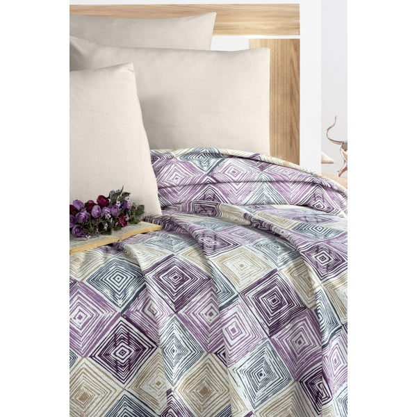 Cuvertură mov/crem din bumbac 200x230 cm Pique – Mila Home-image-1