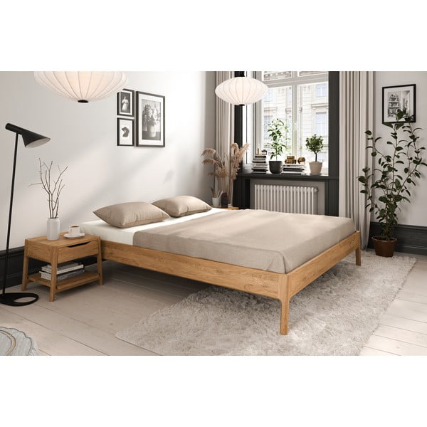 Pat matrimonial în culoare naturală din lemn   de stejar 160x200 cm Twig – The Beds-image-1