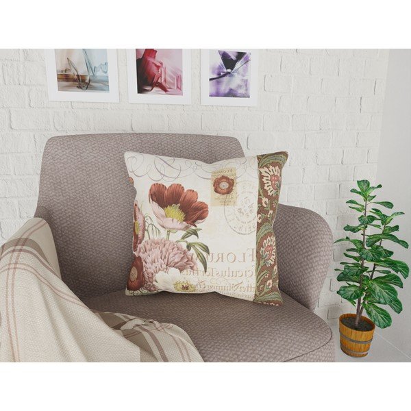 Față de pernă cu amestec din bumbac Vitaus Maseto Flowers Rusto Dos, 43 x 43 cm-image-1