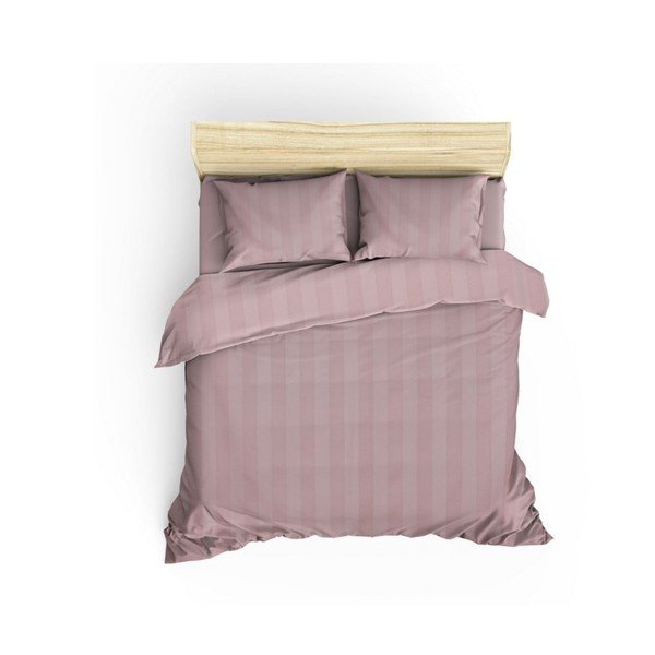 Lenjerie de pat din bumbac satinat pentru pat dublu cu cearșaf Hobby Wafel, 200 x 220 cm, roz