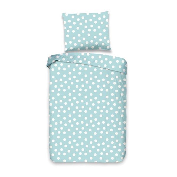 Lenjerie de pat din bumbac pentru copii Good Morning Dots, 100 x 135 cm, albastru