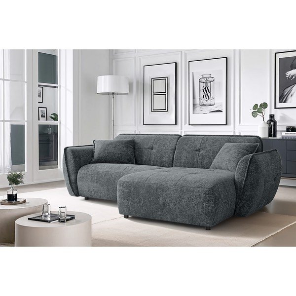 Colțar gri închis cu tapițerie din chenille (cu colț pe partea dreaptă/cu șezlong) Nelia – Ropez-image-1