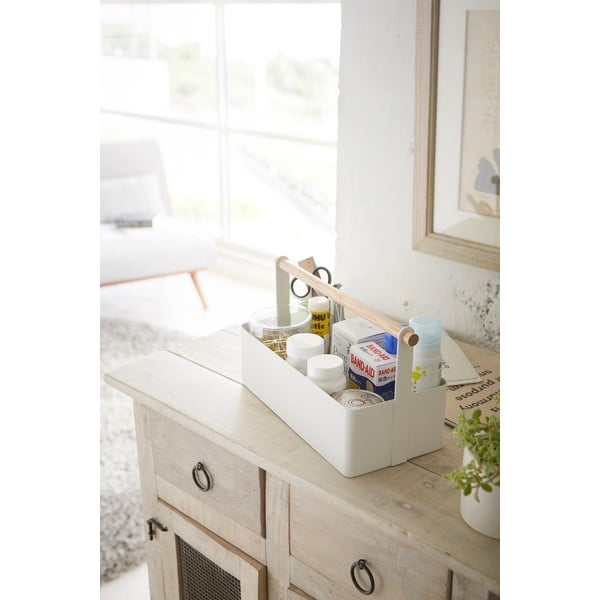 Cutie multifuncțională cu detaliu din lemn de fag YAMAZAKI Tosca Tool Box, lungime 29 cm, alb-image-2