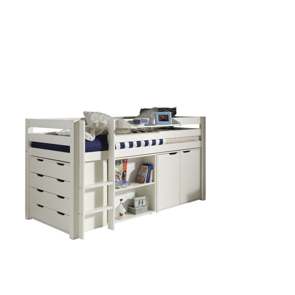 Pat pentru copii  supraetajat alb din lemn masiv de pin 90x200 cm PINO – Vipack-image-2