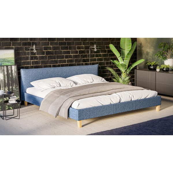 Pat matrimonial albastru cu tăblie și  somieră 200x200 cm Tina – Ropez-image-2