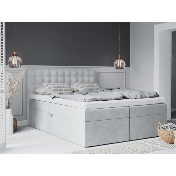 Pat boxspring 160x200 cm gri deschis cu spațiu de depozitare Jade – Mazzini Beds-image-4