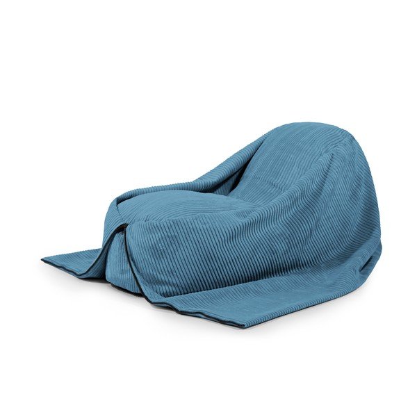 Fotoliu puf pentru copii albastru cu tapițerie din catifea reiată Cocoon 120 – SLOWDOWN