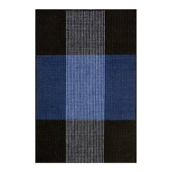 Covor de lână țesut manual Linie Design Bologna, 90 x 160 cm, albastru - negru 