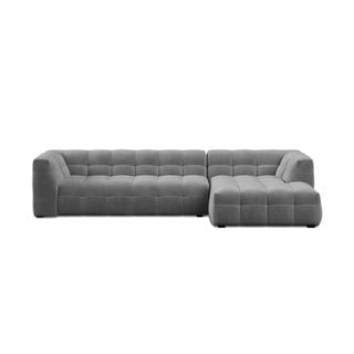 Colțar cu tapițerie din catifea și șezlong pe partea dreaptă Windsor & Co Sofas Vesta, gri
