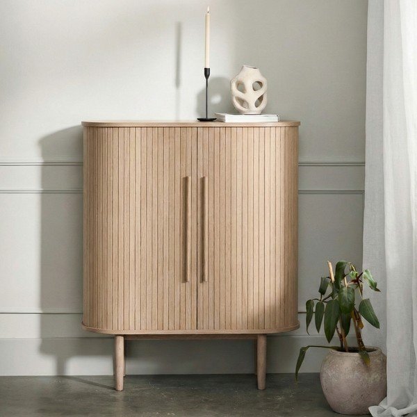 Dulap în culoare naturală deschisă cu aspect de lemn de stejar cu ușă glisantă 100x118x40 cm Meta – Unique Furniture-image-1