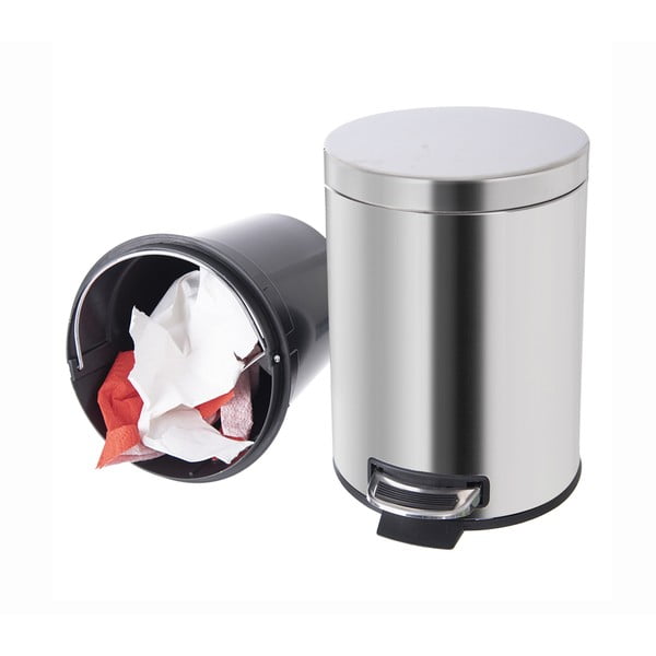 Coș de gunoi argintiu lucios cu pedală din oțel inoxidabil 3 l – Orion-image-1