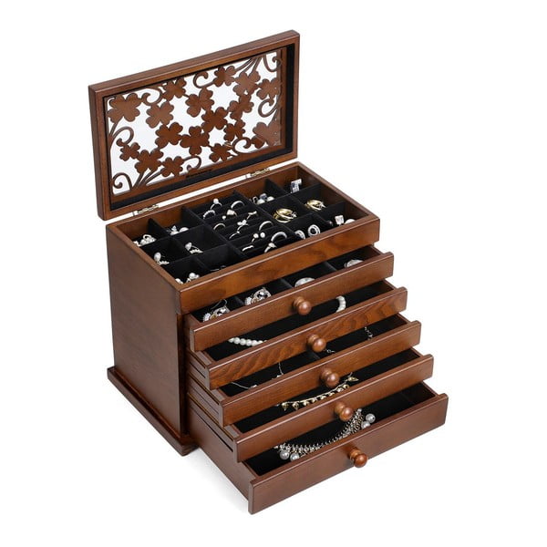 Cutie de bijuterii din lemn cu 5 sertare Songmics