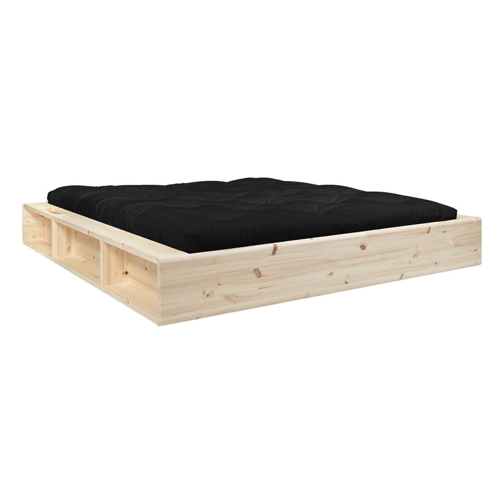 Pat dublu din lemn masiv cu spațiu de depozitare și futon negru Double Latex Karup Design, 180 x 200 cm