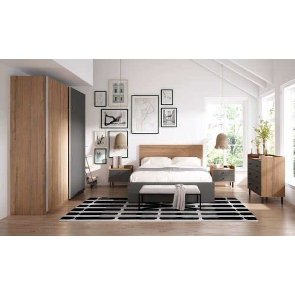 Pat dublu negru cu spațiu de depozitare și somieră 160x200 cm Malta - Marckeric-image-4