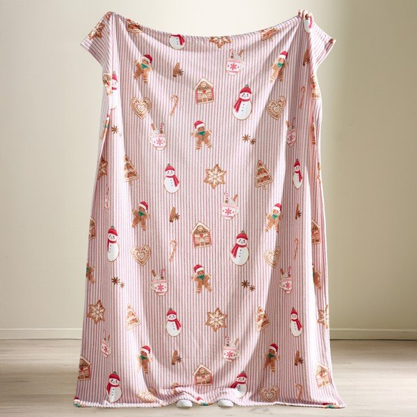 Pătură roșie/în culoare naturală 170x130 cm  cu model de Crăciun Christmas Gingerbread Stripe – Catherine Lansfield-image-1