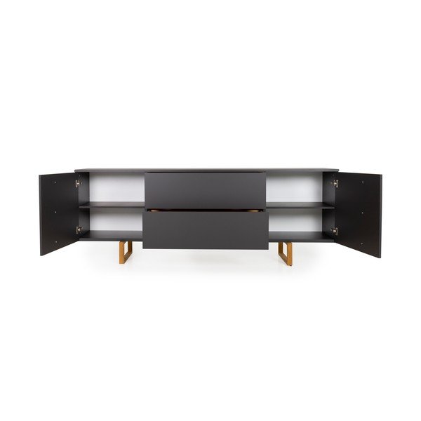 Comodă cu picioare de stejar Tenzo Birka, 216 x 78 cm, negru-image-3