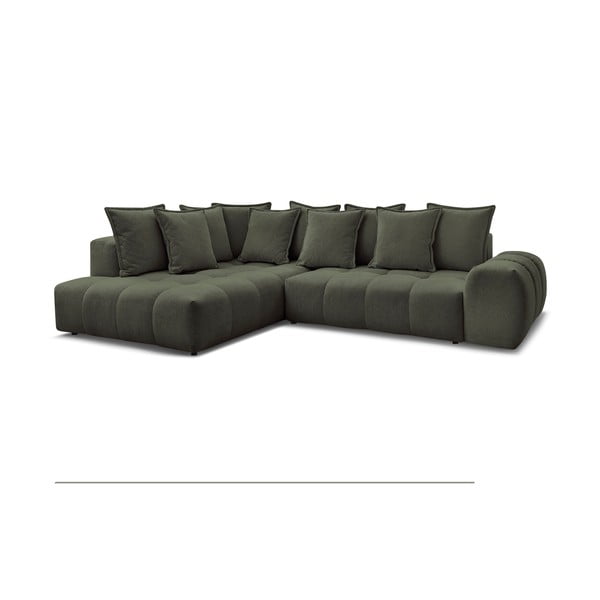 Colțar verde extensibil/cu spațiu de depozitare cu tapițerie din chenille (cu colț pe partea stângă/în formă de ”L”) Everest – Bobochic Paris-image-3