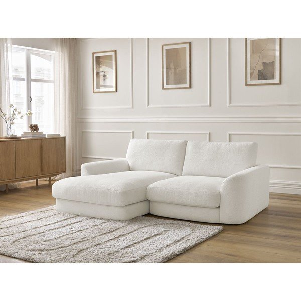 Colțar alb cu tapițerie din țesătură bouclé (cu colț pe partea stângă/cu șezlong) Leonore – Bobochic Paris-image-4