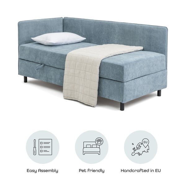 Pat albastru tapițat cu spațiu de depozitare cu saltea 120x200 cm Avela – Bonami Selection-image-4