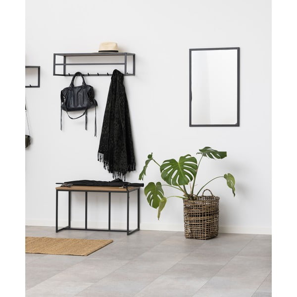 Cuier de perete negru/în culoare naturală cu raft cu aspect de lemn de stejar Seaford – Actona-image-3