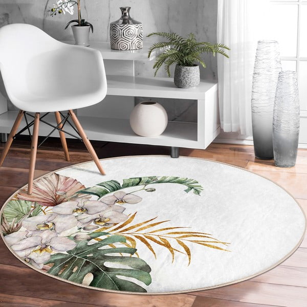 Covor rotund  crem lavabil adecvat și  pentru aspiratoare robot   ø 120 cm Comfort – Mila Home-image-3