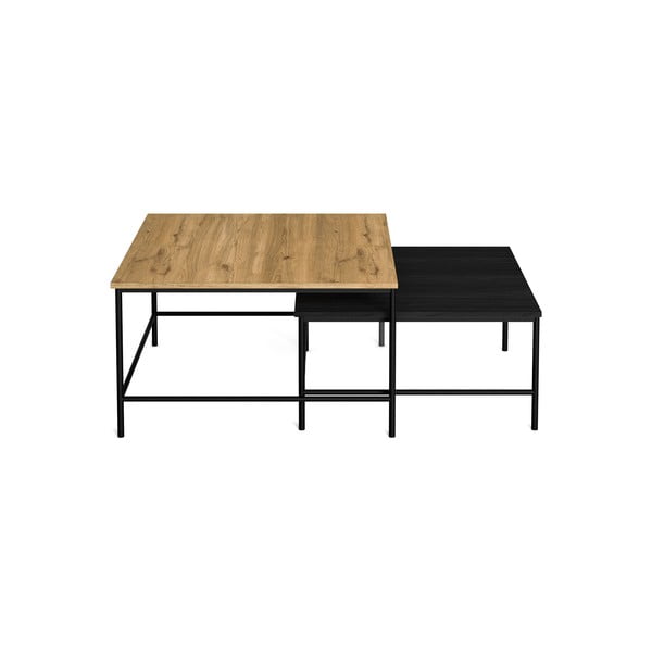 Măsuțe de cafea negru/natural 2 buc. cu blat cu aspect de lemn de stejar 80x80 cm Fiorenza – Marckeric-image-2