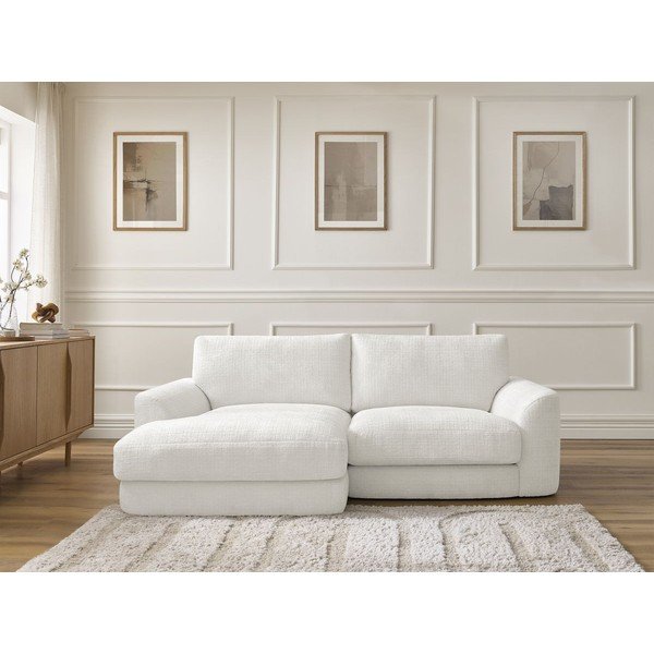 Colțar alb cu tapițerie din chenille (cu colț pe partea stângă/cu șezlong) Leonore – Bobochic Paris-image-1