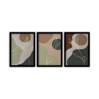 Set 3 tablouri cu ramă neagră Vavien Artwork Floral III., 35 x 45 cm