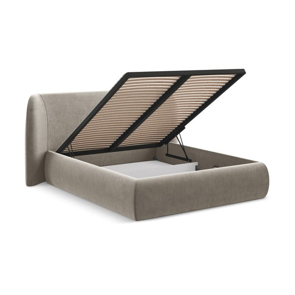 Pat matrimonial taupe tapițat cu spațiu de depozitare cu somieră 140x200 cm Hauke – Makamii-image-2