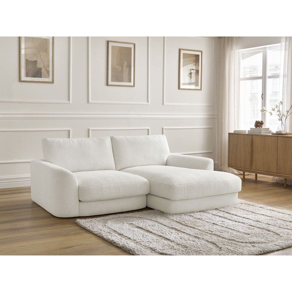 Colțar alb cu tapițerie din țesătură bouclé (cu colț pe partea dreaptă/cu șezlong) Leonore – Bobochic Paris-image-3