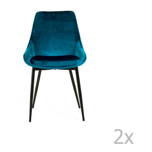 Set 2 scaune cu tapițerie din catifea Tenzo Lex, albastru petrol