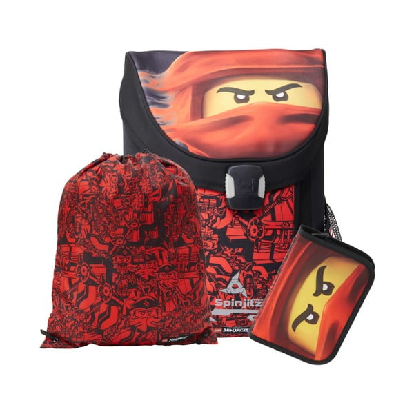Set cu 3 piese pentru școală: ghiozdan, penar și sac LEGO® Ninjago Easy, roșu